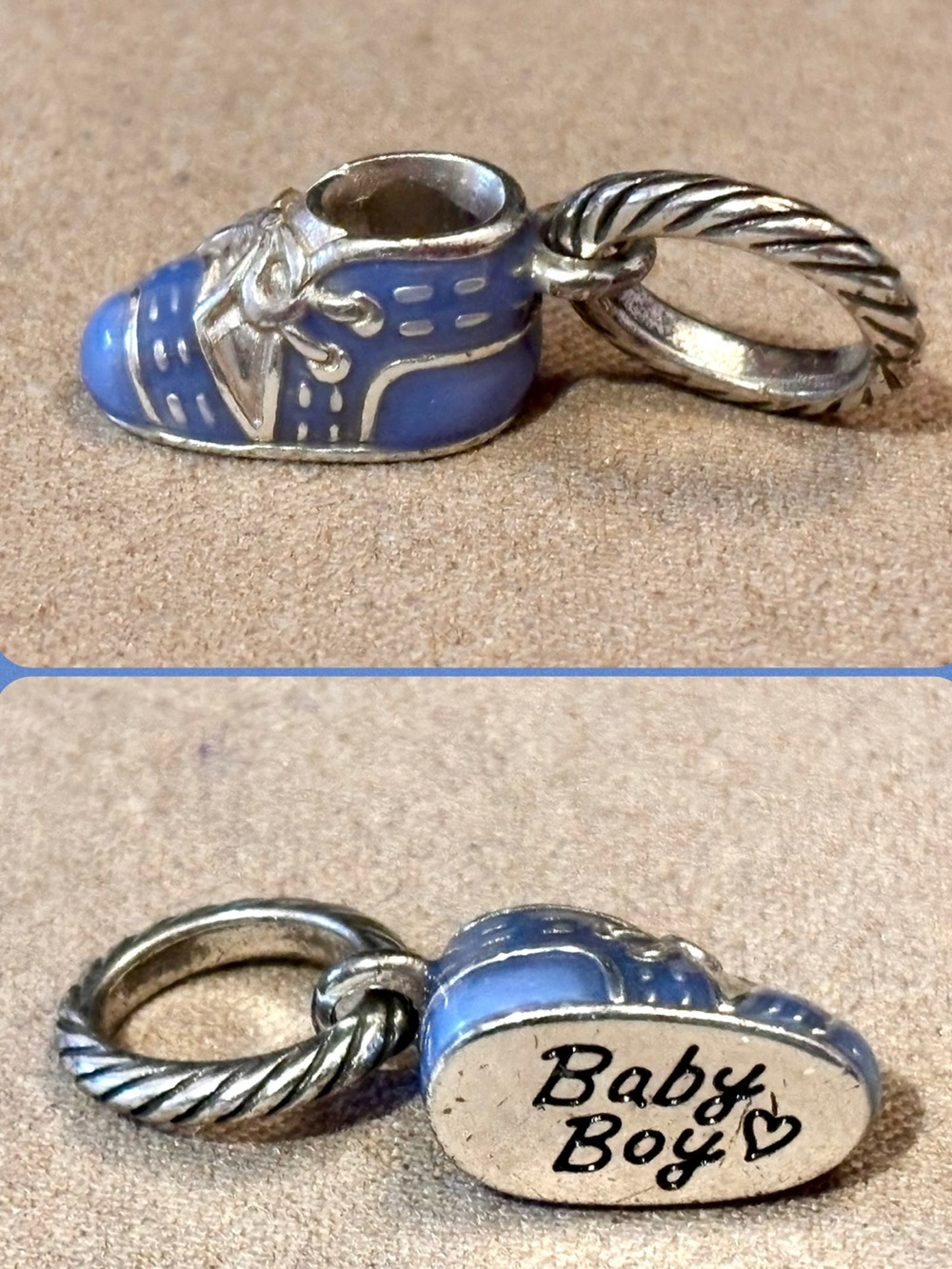 🆕Listing! Brighton Baby Boy charm Blue enamel & silver Baby boy engraved on sole